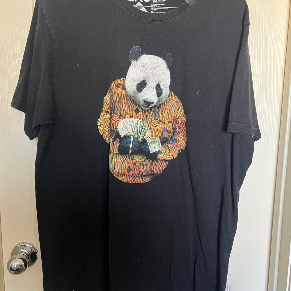 Black LRG graphic tee with panda design